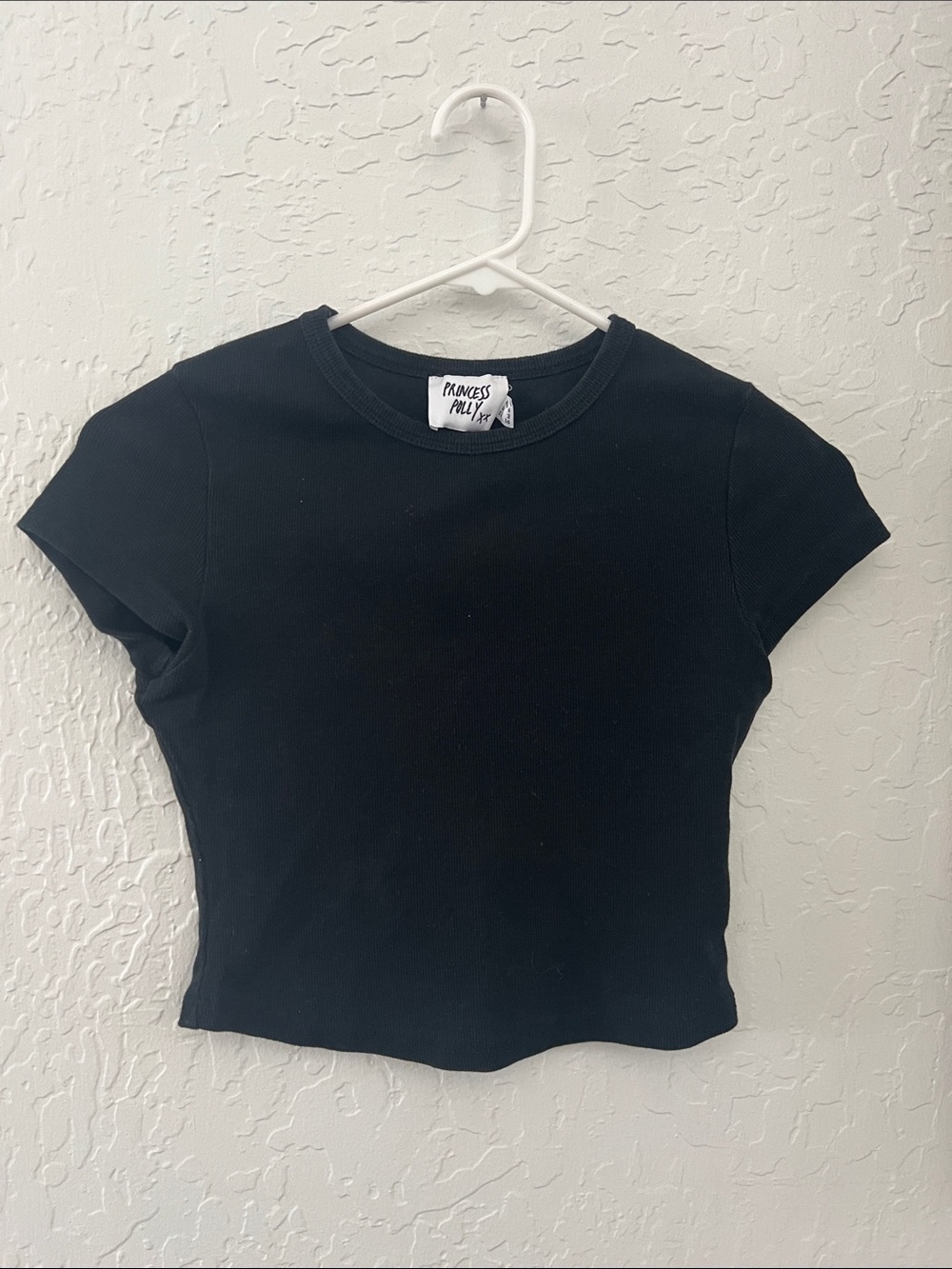 Princess Polly Black Ribbed Short-Sleeve Crop Top